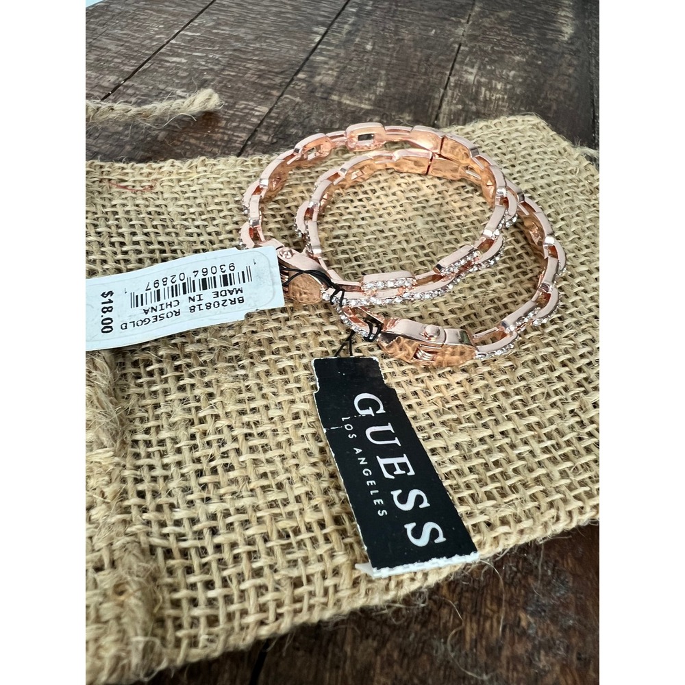 NWT Guess Rose Gold Pavé Link Bangle Bracelet Set 2.5in